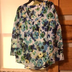 Liz Claiborne top, variegated blues/ greens. Sheer, cool for summer. XL